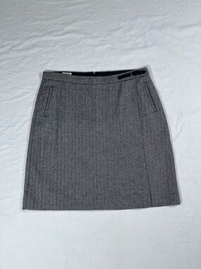 LL Bean Herringbone Skirt Gray Black Womens 12 Classic Fit